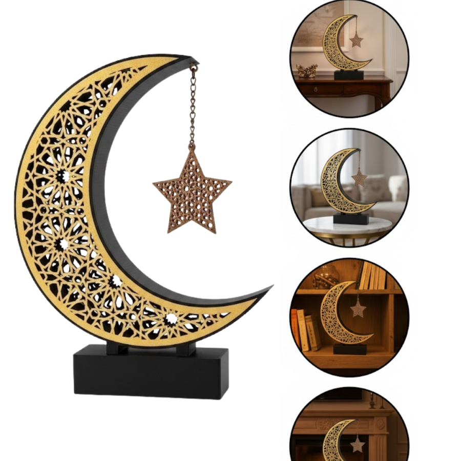 3D Crescent Star Table Top Decoration 23x23 cm Ramadan Concept Design 3D Crescent Star Table Top Decoration 23x23 cm Ramadan Concept Design