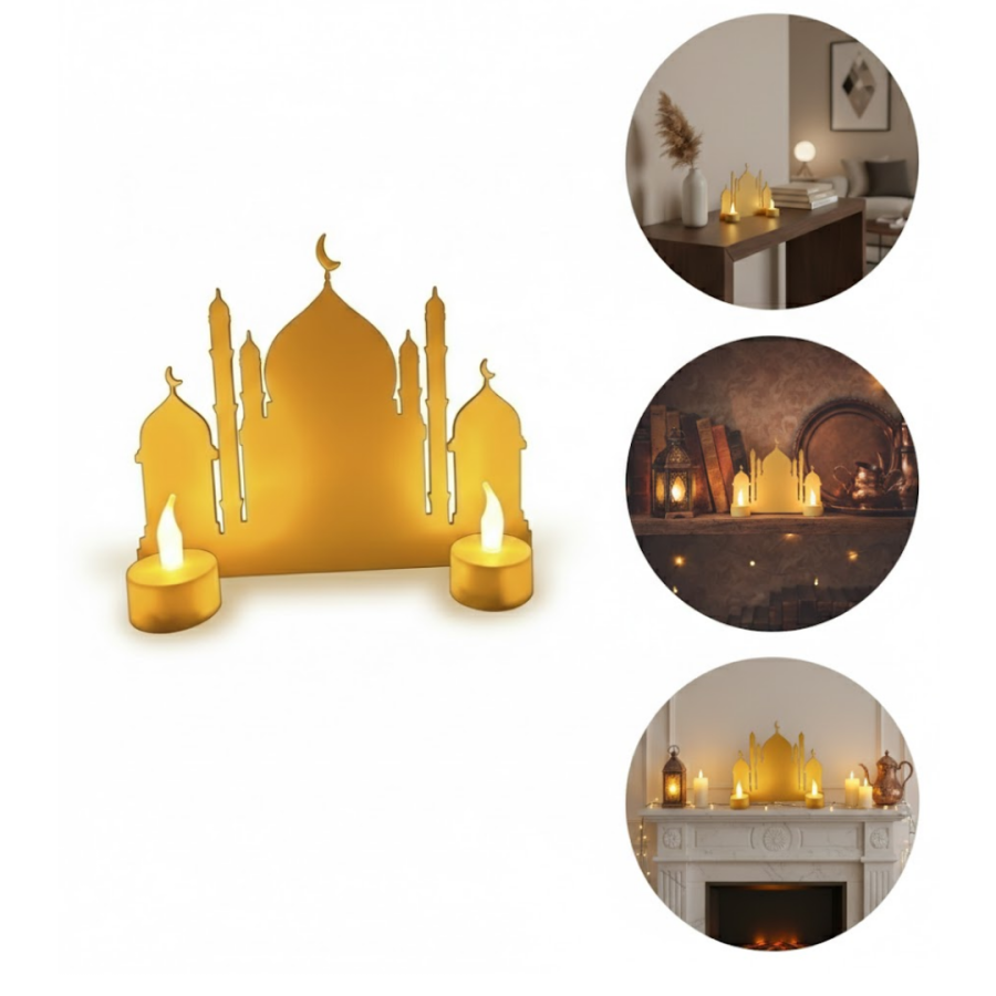 3D Mosque Table Top Decoration Gift Set with LED Candles with 2 Batteries 3D Mosque Table Top Decoration Gift Set with LED Candles with 2 Batteries
