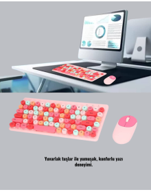 Bluetooth Retro Wireless Keyboard and Mouse Set – 3 Device Connections, Silent Keys, Long Battery Life