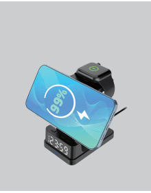 4 in 1 Wireless Charging Station – LED Clock Display, Apple Compatible, Smart Security Protection