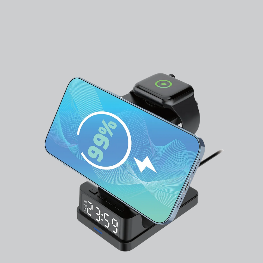 4 in 1 Wireless Charging Station – LED Clock Display, Apple Compatible, Smart Security Protection 4 in 1 Wireless Charging Station – LED Clock Display, Apple Compatible, Smart Security Protection
