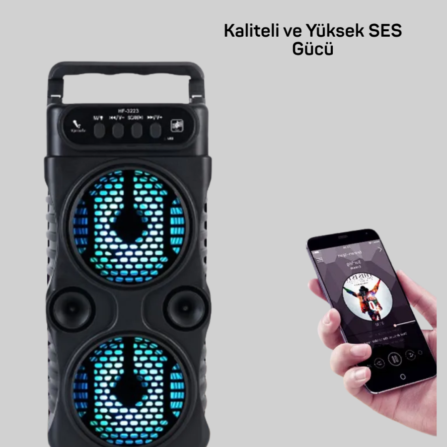 Portable Speaker with Bluetooth Connection – LED Light, FM Radio, Microphone Input