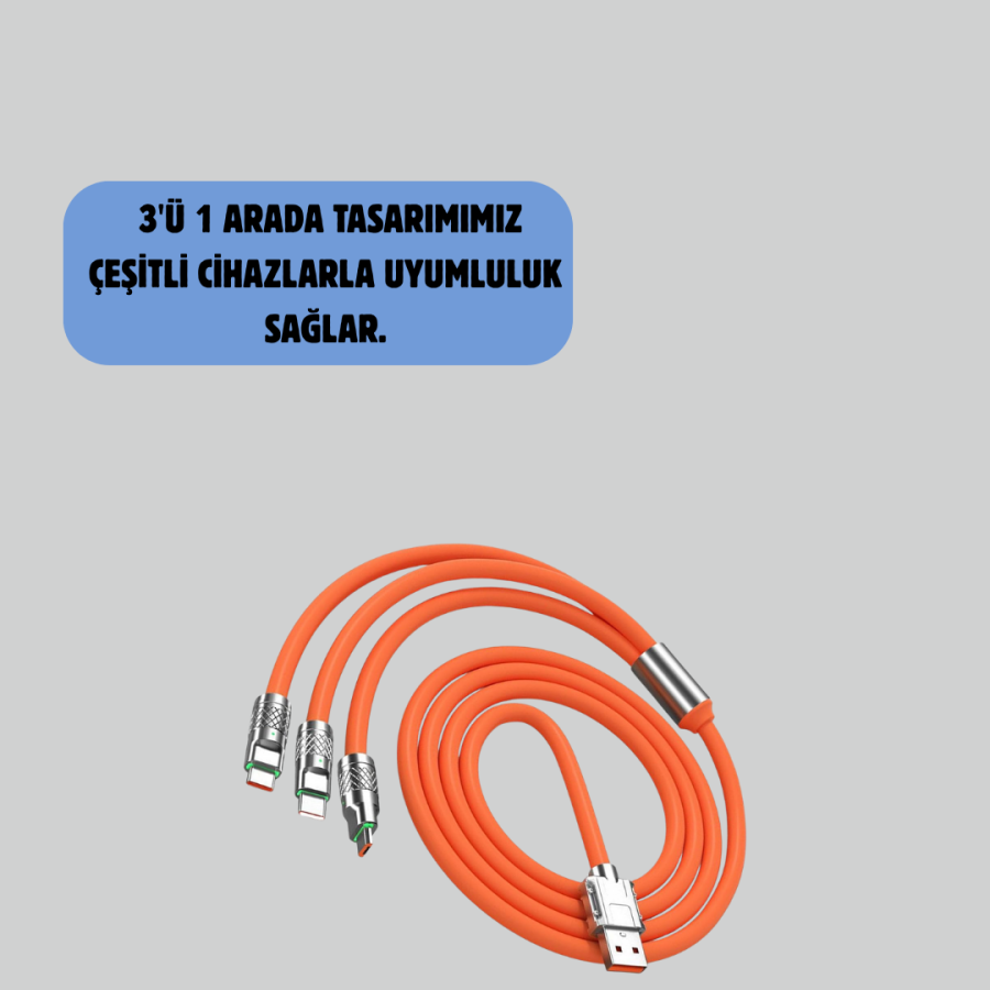 3 in 1 USB Charging Cable Offering 120W Fast Solution – Robust Body
