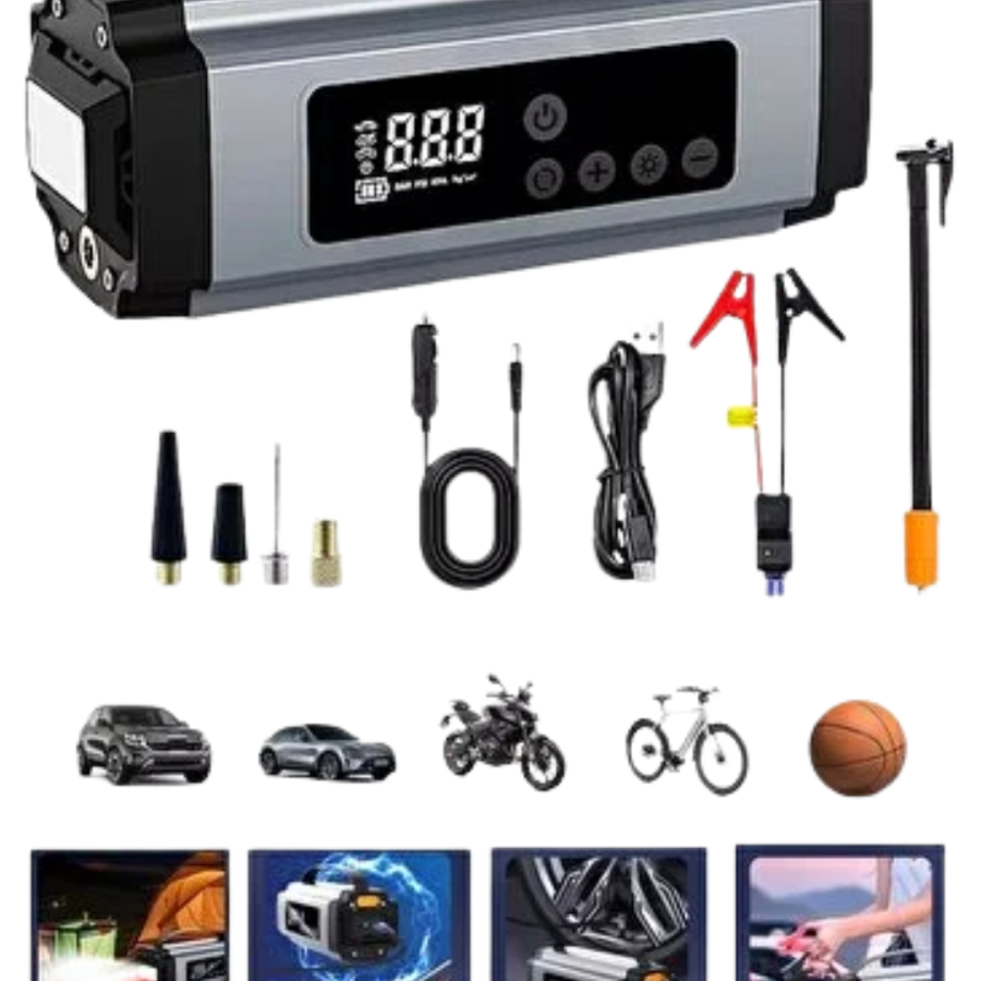 Portable Battery Boost Air Compressor and Emergency Power Supply for Vehicles