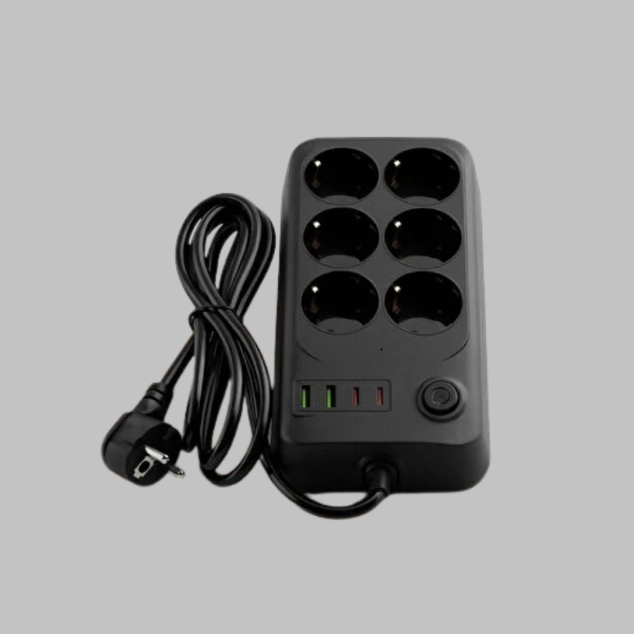 2500W Powerful 6-Plug Socket with USB and Type-C Output Thermal Protection
