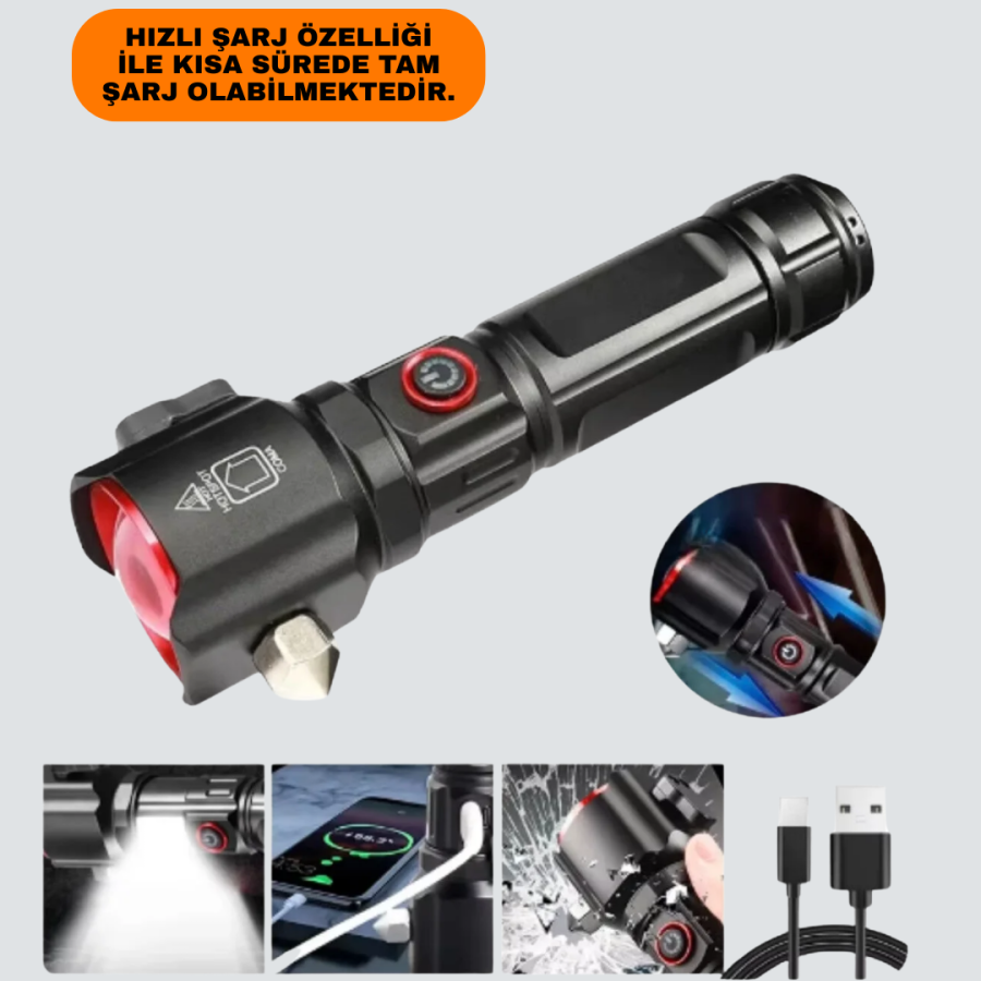 Strong Light Flashlight Emergency Hammer and Compass Strong Light Flashlight Emergency Hammer and Compass
