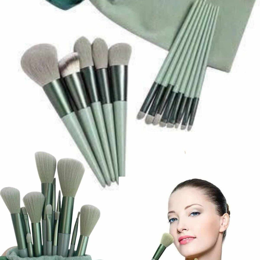 Makeup Brush Set Green 13 Pieces Foundation Brush Blush Brush Eyeshadow Brush