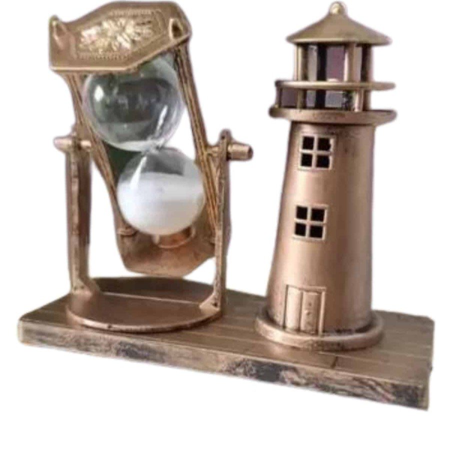 Lighthouse Hourglass Wooden Look Vintage Style Figurine
