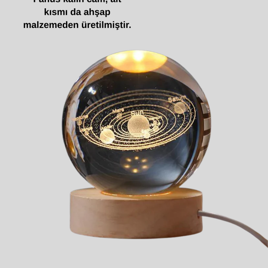 Illuminated Crystal Ball with USB Connection Modern Wooden Based Decor