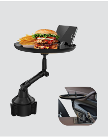 360° Rotating Car Cup Holder Tray with Large Dining Area and Phone Stand