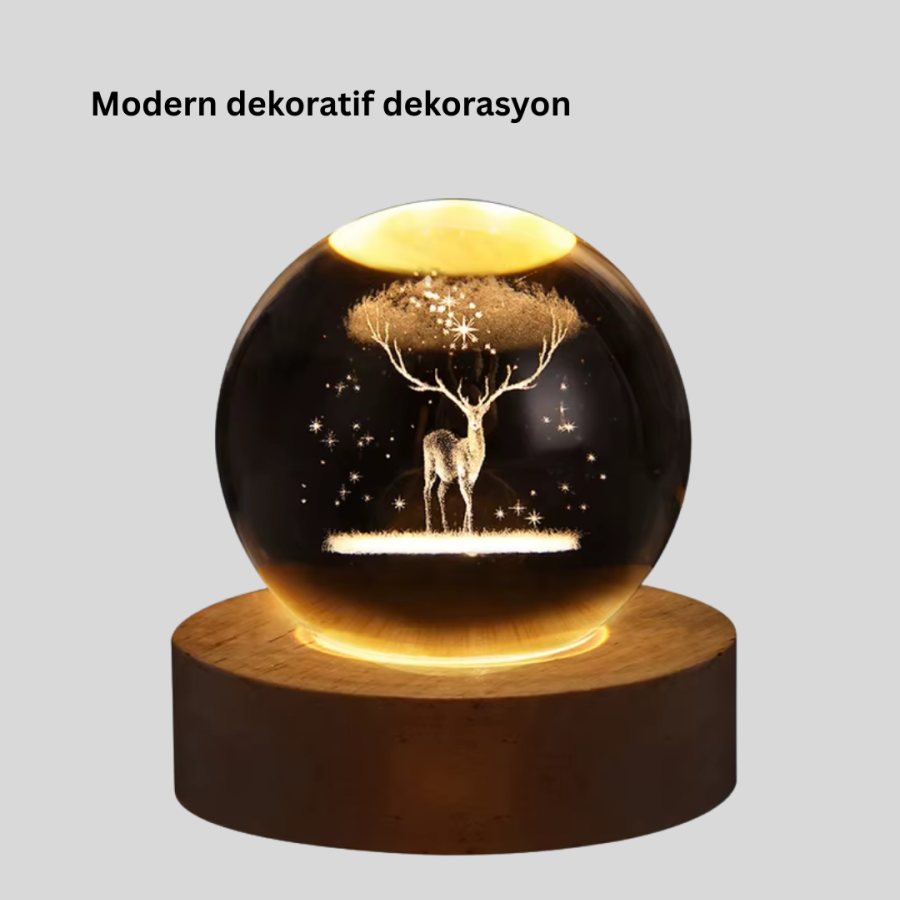 Deer Themed Crystal Ball Premium Table Night Light with USB Connection