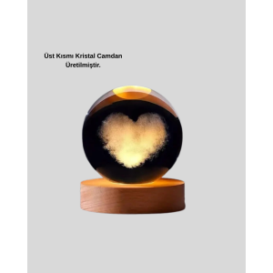 Heart Illuminated Glass Globe Decorative Night Lamp with Wooden Stand