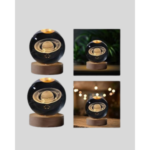 Saturn Patterned Crystal Ball LED Night Light with Wooden Stand