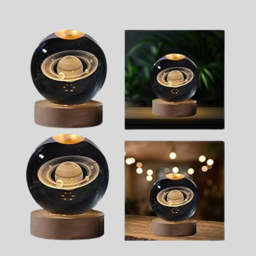 3D Saturn Engraved Crystal Ball Decorative LED Lighted Night Light