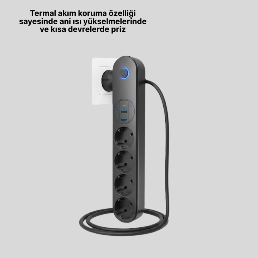 LED Switch Surge Protected Multiple Socket 4 Sockets 3 USB Ports