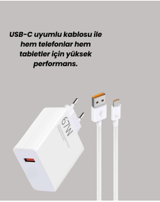 67W Fast Charging Adapter and Type-C Cable Set with Data Transfer Features