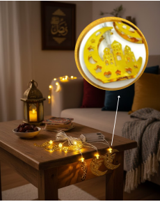 Minaret Crescent LED Light Gold Metal Body Battery Operated Ramadan Decoration