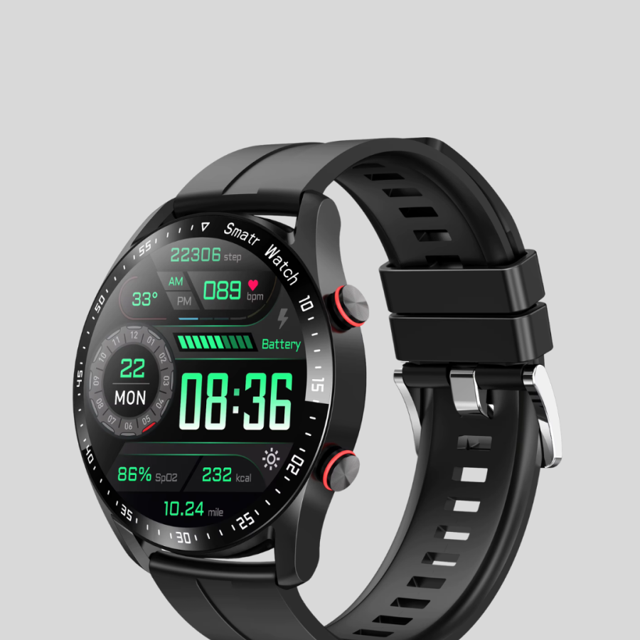 Smart Watch Titanium Case Round Screen Alarm Sleep and Health Tracking Vibrating