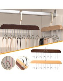 Multifunctional Wooden Belt Tie Scarf Closet Hanger with 8 Hooks