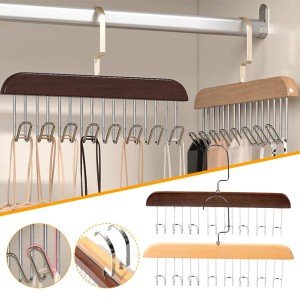 Multifunctional Wooden Belt Tie Scarf Closet Hanger with 8 Hooks