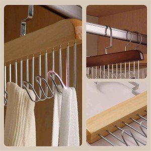 Multifunctional Wooden Belt Tie Scarf Closet Hanger with 8 Hooks