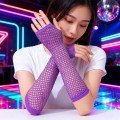 80 s 90 s Retro Purple Mesh Fingerless Gloves 26 cm