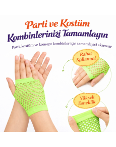 80's 90's Retro Neon Green Mesh Fingerless Short Gloves 11 cm