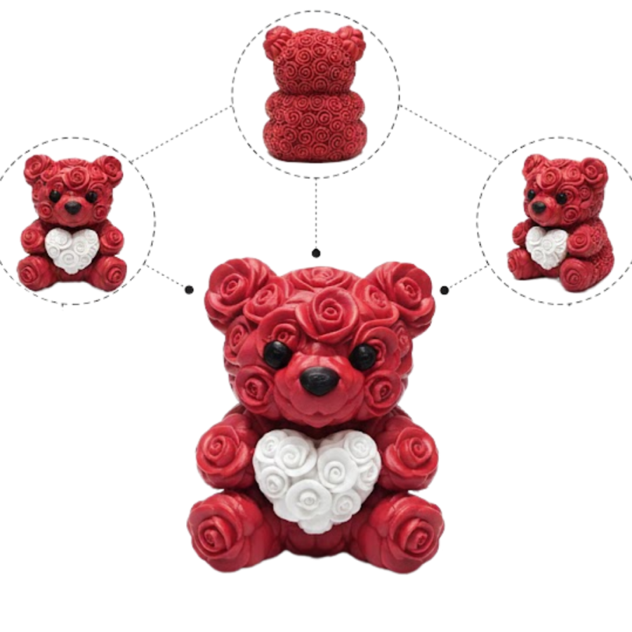 3D Printed Heart Teddy Bear 10cm Romantic Desktop Decoration