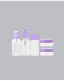 Portable 5-Piece Travel Bath Set Shampoo Dispenser Spray Cream Box