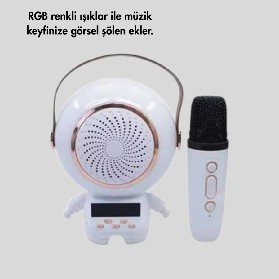 Astronaut Mini Bluetooth Speaker and Karaoke Microphone with Colorful Lights