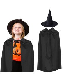 90 cm Black Collar Cloak and Black Witch Hat Costume Set