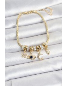 Brass Gold Color Eye Detailed Charm Women's Bracelet