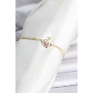 Brass Gold Color Zircon Stone Swan Model Waterway Women's Bracelet