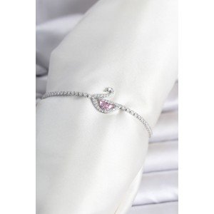 Brass Silver Color Zircon Stone Swan Model Waterway Women's Bracelet