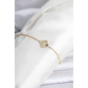 Brass Gold Color Zircon Stone Clover Model Waterway Women's Bracelet Brass Gold Color Zircon Stone Clover Model Waterway Women's Bracelet