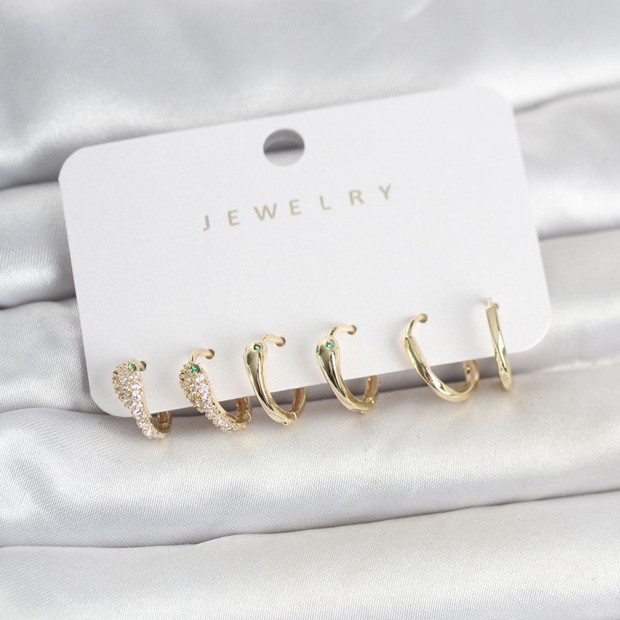 Pirinç Gold Renk Yılan Model Kadın Küpe Seti Pirinç Gold Renk Yılan Model Kadın Küpe Seti