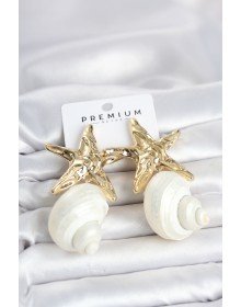 Natural Sea Shell and Gold Color Star Model Women's Earrings