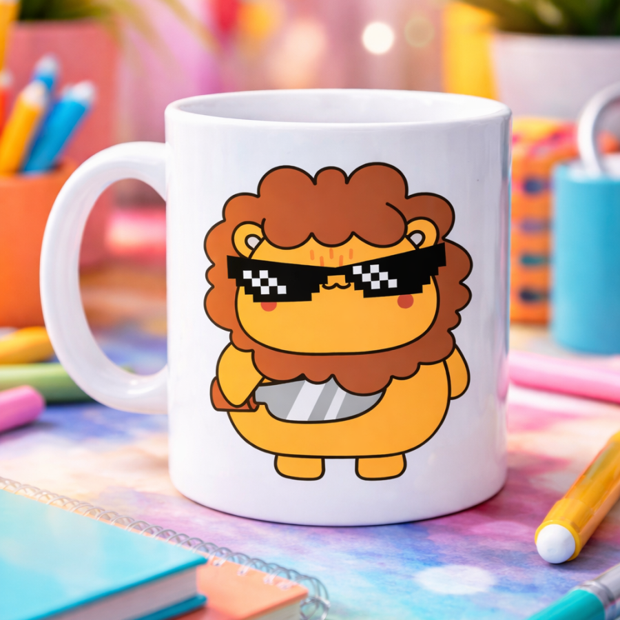 Porcelain Mug with Cool Lion Figure MODEL 94 – Fun Design Special Mug for Office & Home