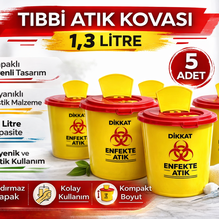 Medical Waste Bucket 1.3 Liter 5 Pieces Medical Waste Box with Lid Infected Waste Bucket Set
