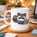Cute Raccoon Patterned Porcelain Mug with Laptop MODEL 114 – Fun Coffee Cup for the Office, Special Sweet Gift for Employees Cute Raccoon Patterned Porcelain Mug with Laptop MODEL 114 – Fun Coffee Cup for the Office, Special Sweet Gift for Employees