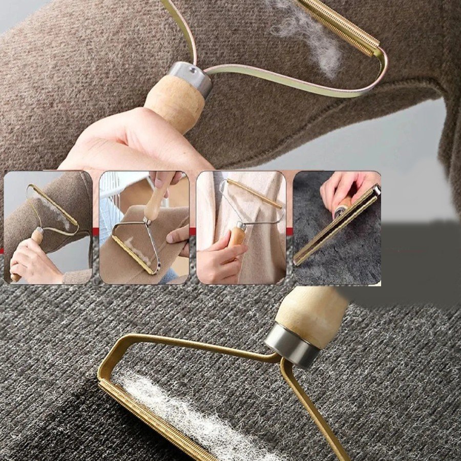 Metal Sweater - Dress - Carpet Fluff Cleaning Double Sided Feather Lint Collector with Wooden Handle