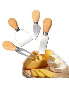 Set of 4 Cheese Knives with Wooden Handle