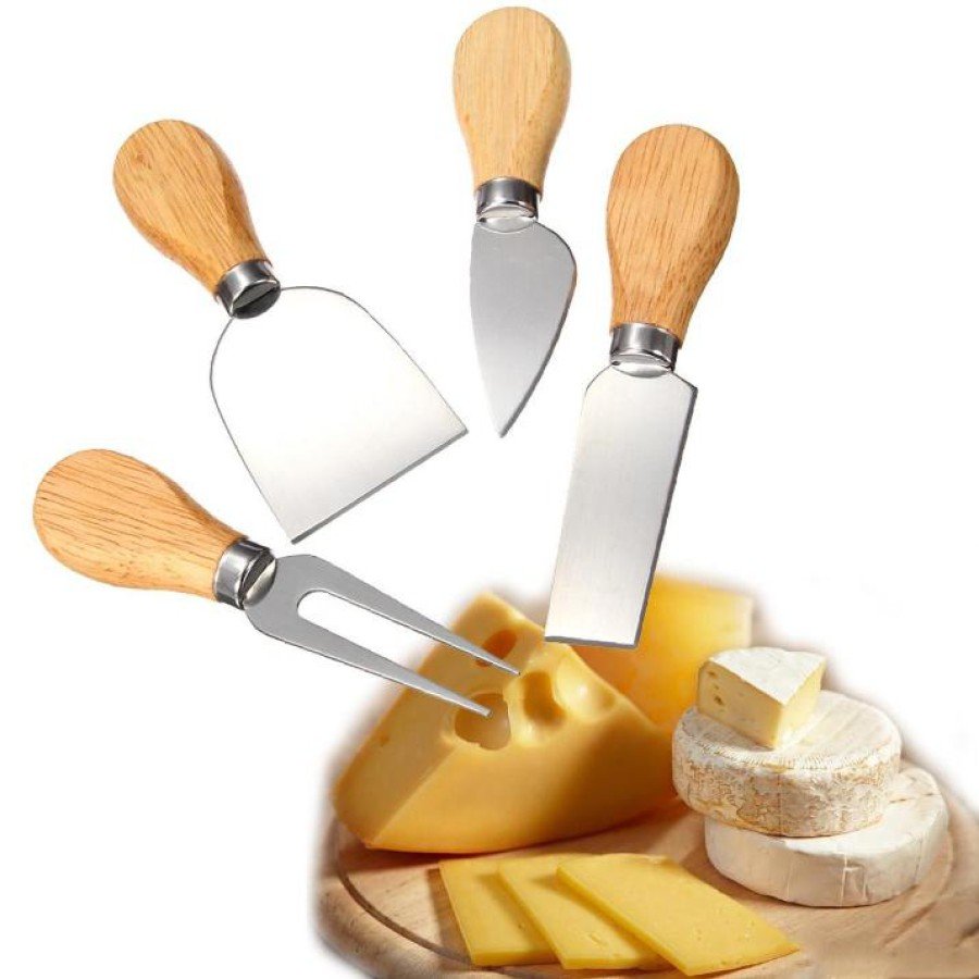 Set of 4 Cheese Knives with Wooden Handle Set of 4 Cheese Knives with Wooden Handle