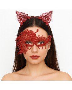 Elegance of the Flame Red Lace Mask and Crown Set No. 4 – Women's Costume Complementary