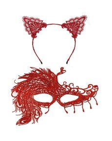 Elegance of the Flame Red Lace Mask and Crown Set No. 4 – Women's Costume Complementary Elegance of the Flame Red Lace Mask and Crown Set No. 4 – Women's Costume Complementary