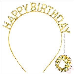 Gold Gold Color Crystal Stone Shiny Happy Birthday Crown 16x17 cm