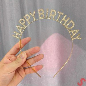 Gold Gold Color Crystal Stone Shiny Happy Birthday Crown 16x17 cm