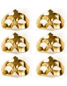 Gold Metalized Color Plain Prom Party Mask 6 Pieces