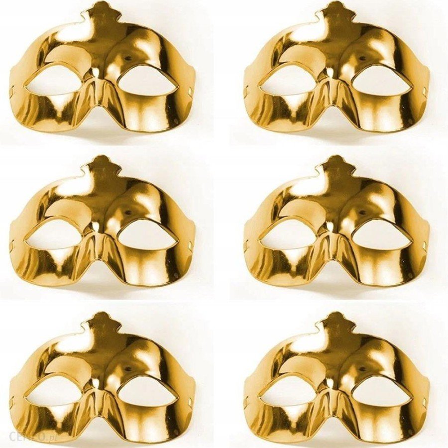 Gold Metalized Color Plain Prom Party Mask 6 Pieces