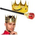 Gold Color 60 cm King Crown Royal Crown and King Scepter Set with Red Knob